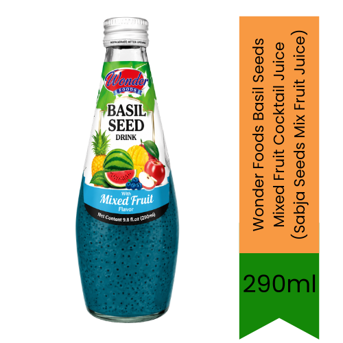 Wonder Foods Basil Seeds Mixed Fruit Cocktail Juice (Sabja Seeds Mix Fruit Juice) | 290ml - Refreshing Tropical Drink for Cooling Refreshment | Delivers Chewy Basil Seeds & Sweet Fruit Blend | South Africa | India Bazaar