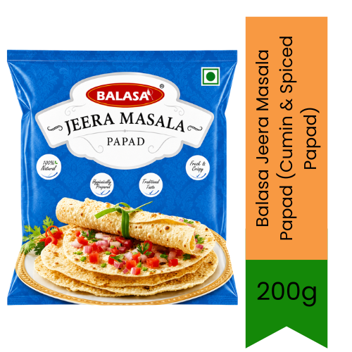 Balasa Jeera Masala Papad (Cumin & Spiced Papad) | 200g - Crispy Lentil Wafers for Authentic Meals, Snacks & Appetizers | Delivers Cumin Flavor & Zesty Crunch | South Africa | India Bazaar