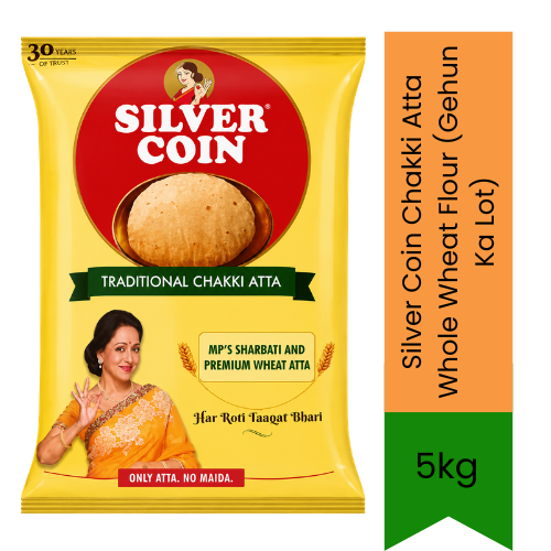 Silver Coin Chakki Atta Whole Wheat Flour (Gehun Ka Lot) | 5kg - Premium Stone-Ground Flour for Nutrient-Rich Long-Lasting Soft Chapatis & Parathas | South Africa | India Bazaar