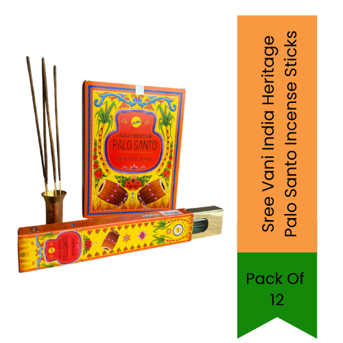 Sree Vani Palo Santo Incense Sticks (India Heritage) | Pack of 12 - Ideal for Meditation, Relaxation & Energy Cleansing, Warm Woody Fragrance & Calming Atmosphere | South Africa | India Bazaar