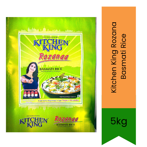 Kitchen King Rozana Basmati Rice (Rozana Basmati Chawal) | 5kg - Everyday Rice for Curries, Pulao & Family Meals, Long Grains & Great Value | South Africa | India Bazaar
