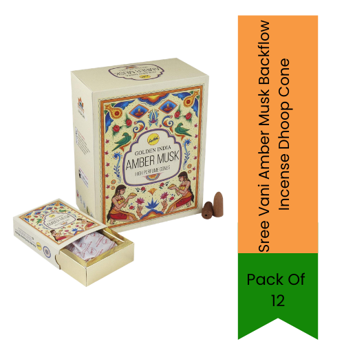 Sree Vani Amber Musk Backflow Incense Dhoop Cone Pack of 12 Box Each Contains 10 pcs (Total 120 Cones) for Backflow Burner