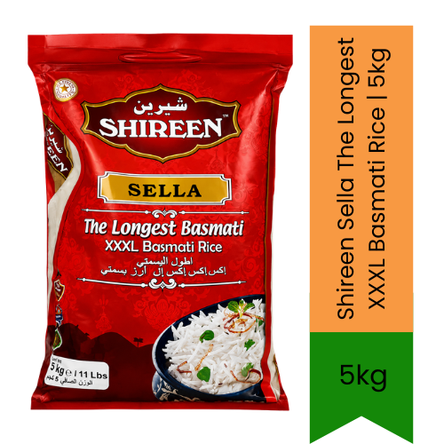 Shireen Sella The Longest XXXL Basmati Rice (Parboiled Chawal) | 5kg - Premium Golden Parboiled Long Grain for Luxury Large-Batch Biryani, Breakage-Resistant & Fluffy Texture | South Africa | India Bazaar