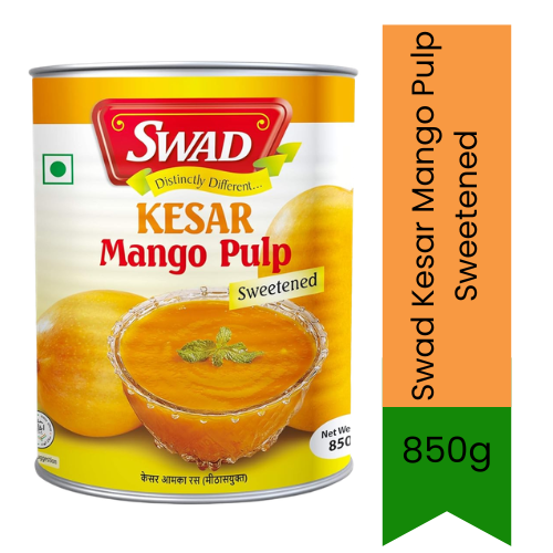 Swad Kesar Mango Pulp (Kesar Aam Ras) Sweetened | 850g - Perfect for Desserts, Smoothies & Milkshakes, Rich Alphonso-Style Mango Flavor | South Africa | India Bazaar