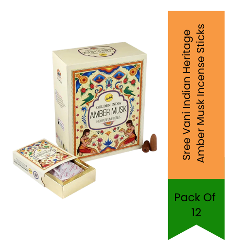 Sree Vani Indian Heritage Amber Musk Incense Sticks 12 Pack | Warm Amber & Musk Fragrance for Home Ambience & Relaxation | South Africa | India Bazaar