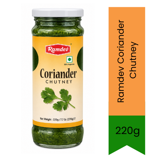 Ramdev Coriander Chutney (Dhaniya Chutney) | 220g - Fresh Herb Chutney for Snacks, Sandwiches & Chaat, Authentic Homemade Taste | South Africa | India Bazaar