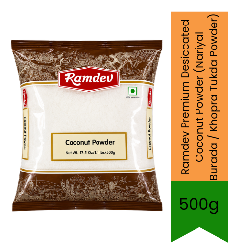 Ramdev Premium Desiccated Coconut Powder (Nariyal Burada / Khopra Tukda Powder) | 500g - Finely Grated Dried Coconut for Baking, Indian Mithai Desserts & South Indian Chutney Recipes | Adds Authentic Nutty Flavour | South Africa | India Bazaar