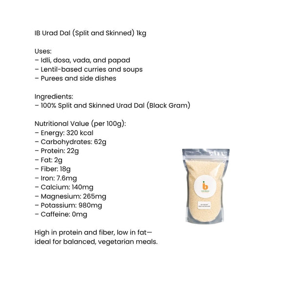 IB Urad Dal (Split & Skinned) – 1Kg | Premium Unpolished White Dal