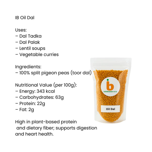 IB Oil Dal – 1Kg | Oiled Toor/ Tuver Dal (Split Pigeon Peas) for Authentic Indian Cooking