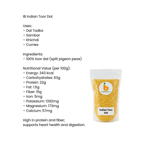 IB Indian Toor/Tuver Dal – 1Kg | Unpolished Split Pigeon Peas (Arhar Dal)