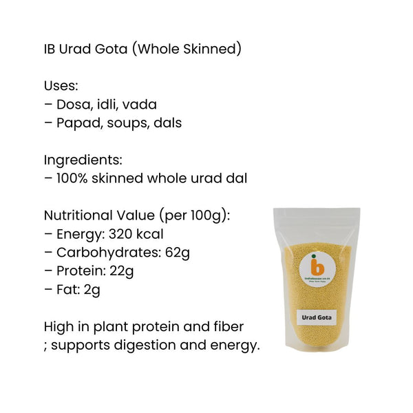IB Urad Gota (Whole Skinned) – 1Kg | Premium Whole White Urad Dal