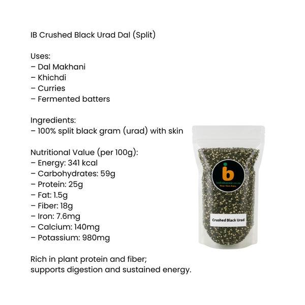 IB Crushed Black Urad Dal (Split) – 1Kg | Unpolished Split Black Gram with Skin