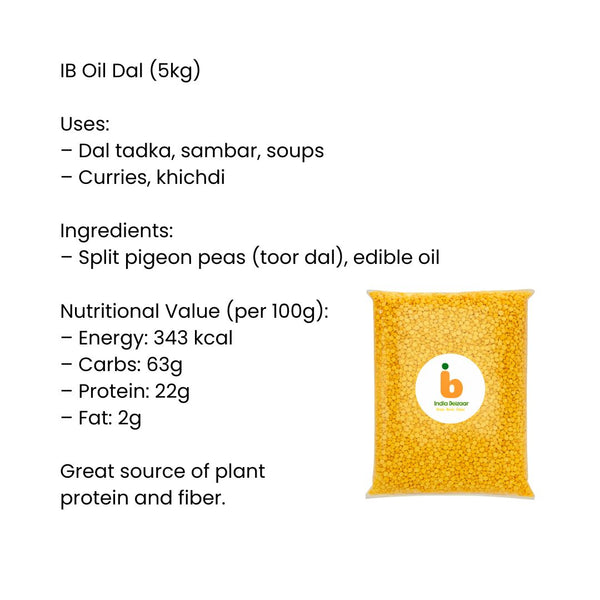 IB Oil Dal – 5Kg | Premium Oiled Toor/Tuver Dal (Split Pigeon Peas)
