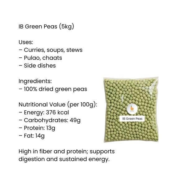 IB Green Peas 5Kg – Dried Green Boontjies (Whole Peas / Matar)