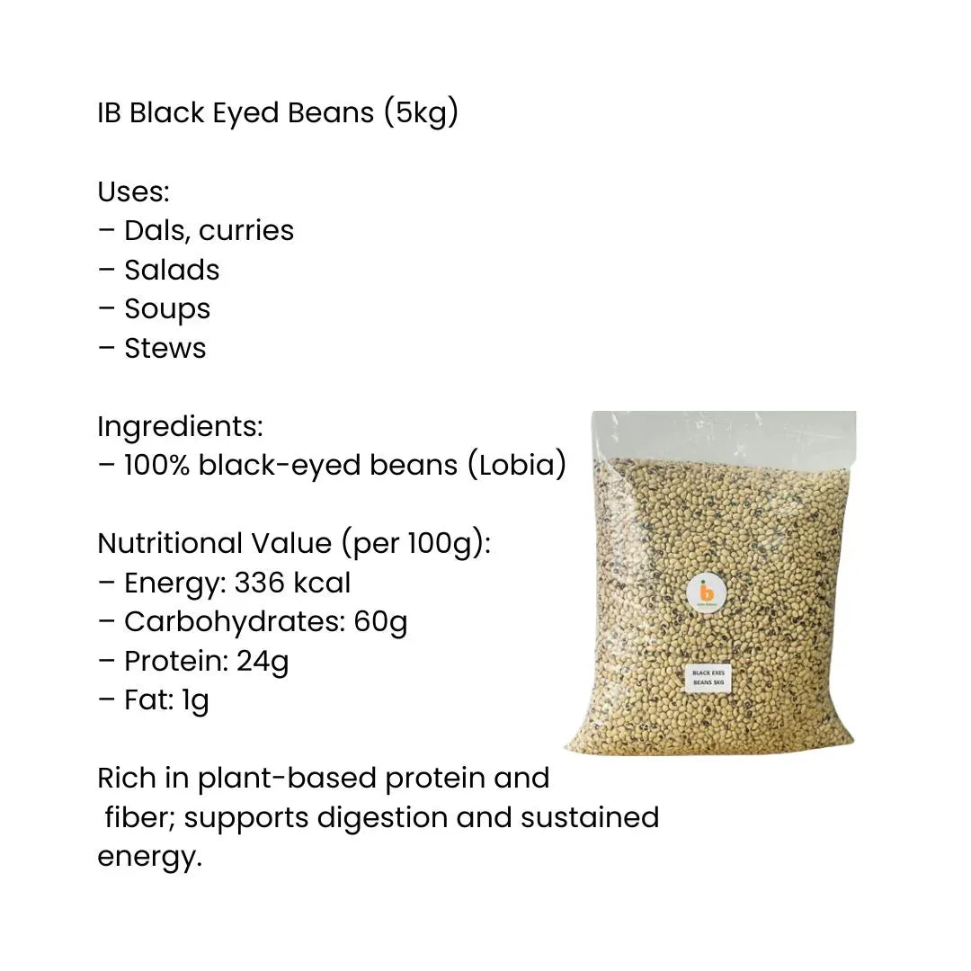 IB Black Eyed Beans 5kg | High Protein, Fresh & Versatile | Bulk Cooking Essential | South Africa | India Bazar