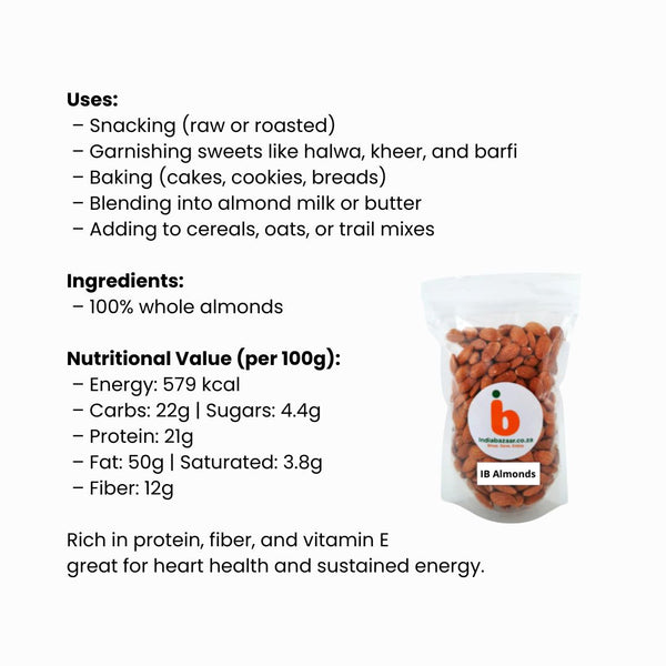 IB Almonds – Whole Badam (Premium Raw Boontjies)