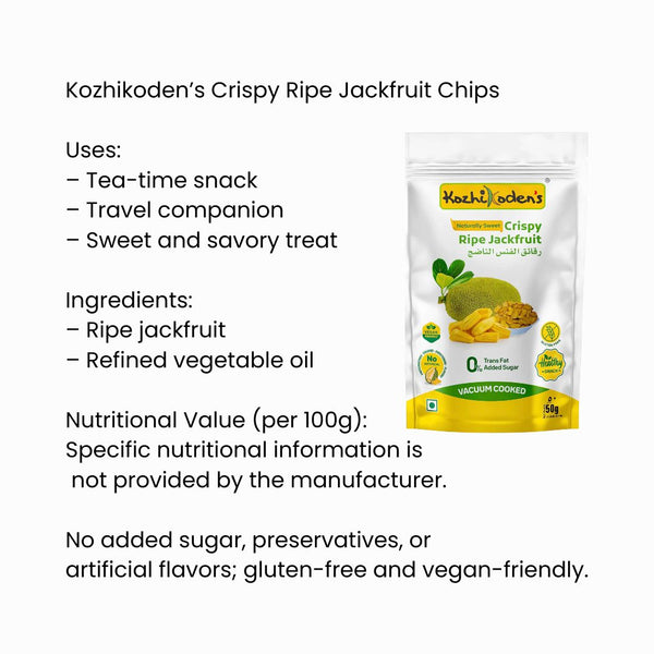 Kozhikoden’s Crispy Ripe Jackfruit Chips 50g – Sweet & Crunchy Kerala Snack | Lekker Padkos Treat|BB: