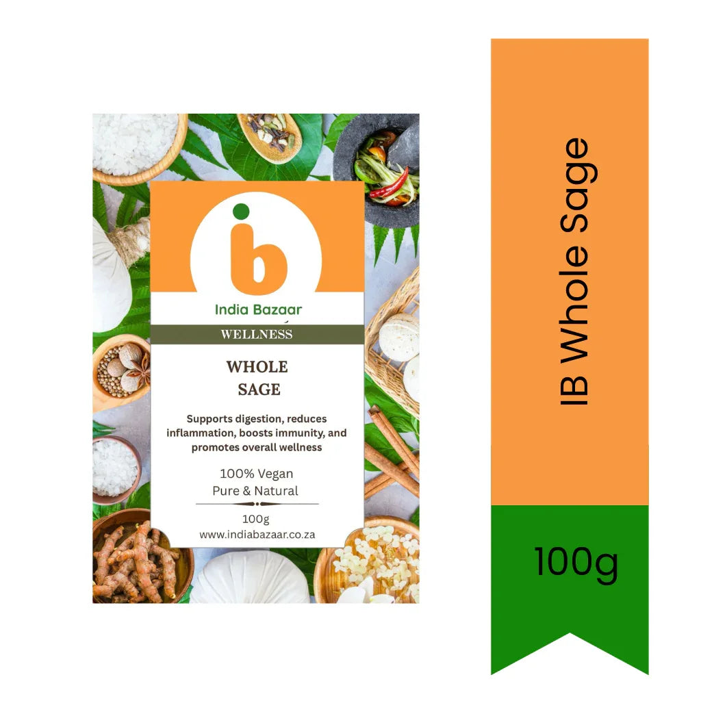 IB Whole Sage Leaves | 100g - Premium Culinary Herb for Seasoning, Herbal Teas & Home Fragrance, Earthy Aromatic Flavor | South Africa | India Bazaar