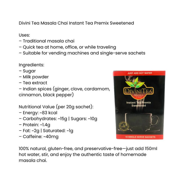 Divini Tea Masala Chai Instant Tea Premix Sweetened|BB:01.OCT.2026