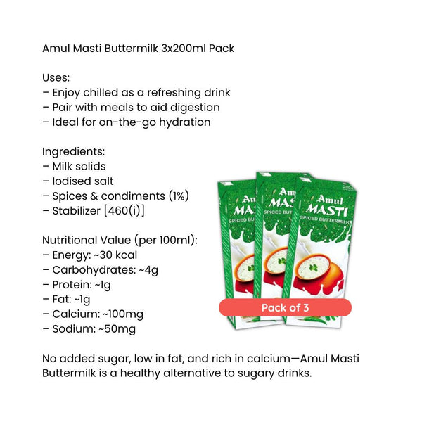 Amul Masti Buttermilk 3X200ML|BB:09.APR.2026