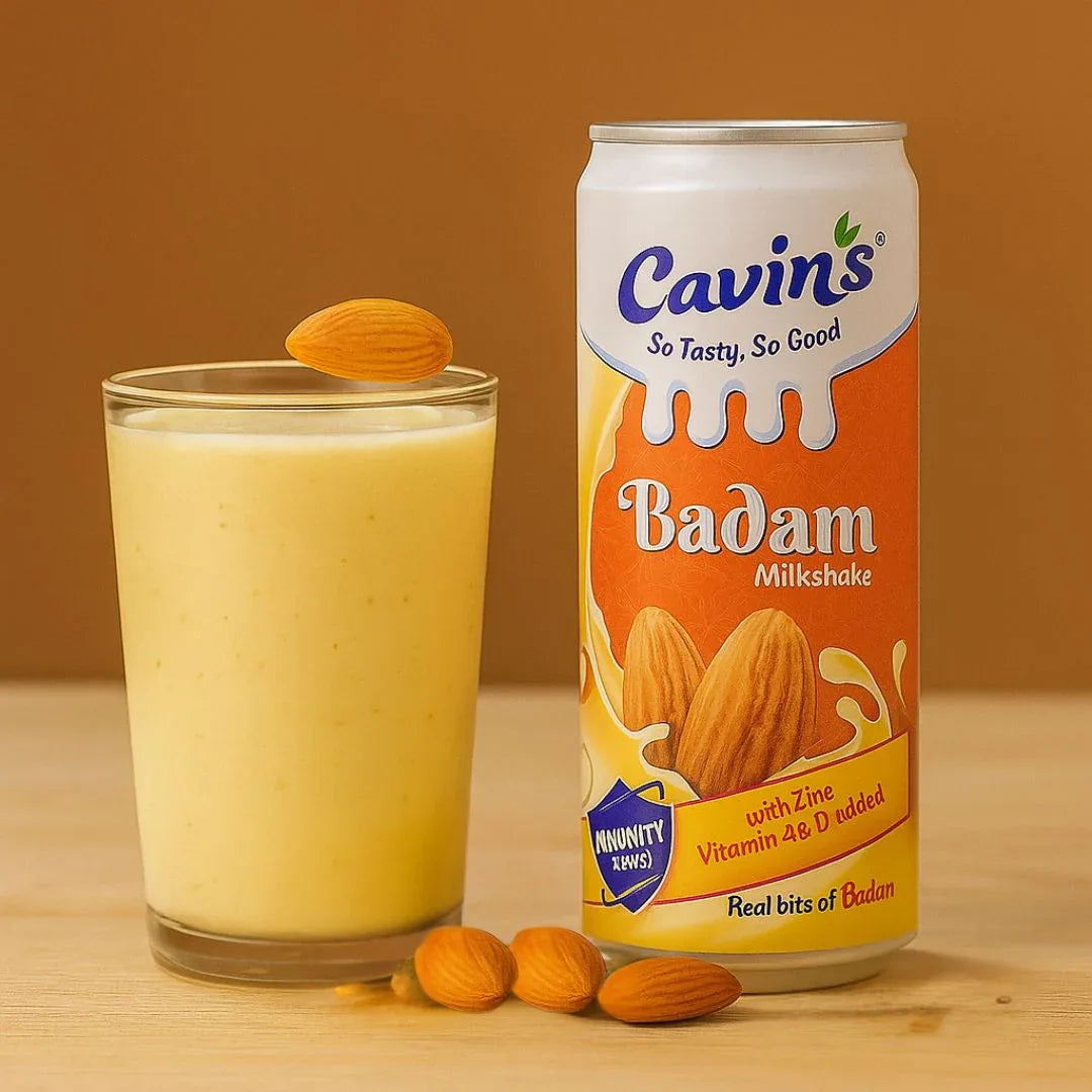 Cavin's Badam Milkshake Can (Almond Milkshake) | 180ml - Premium Pure Refreshing Flavored Milk Beverage for Quick Energy & Daily Refreshment | Delivers Rich Nutty Almond Flavor & Vitality | South Africa | India Bazaar