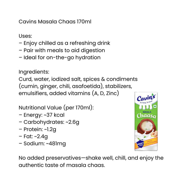 Cavins Masala Chaas 170ml|BB:03.DEC.2025