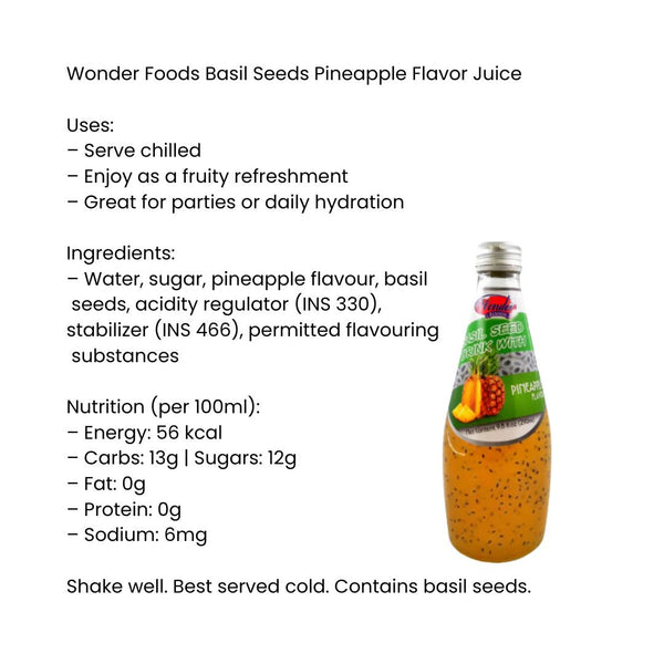 Wonder Foods Basil Seeds Pineapple Flavor Juice
