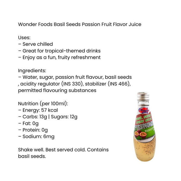 Wonder Foods Basil Seeds Passion Fruit Flavor Juice