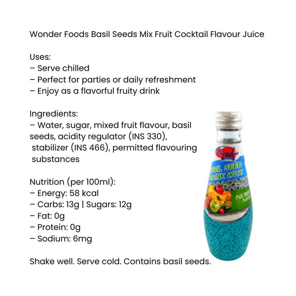Wonder Foods Basil Seeds Mix Fruit Cocktail Flavour Juice