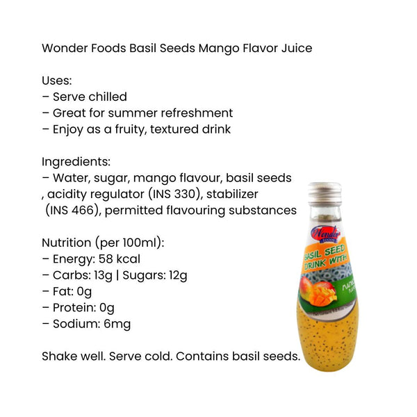 Wonder Foods Basil Seeds Mango Flavor Juice