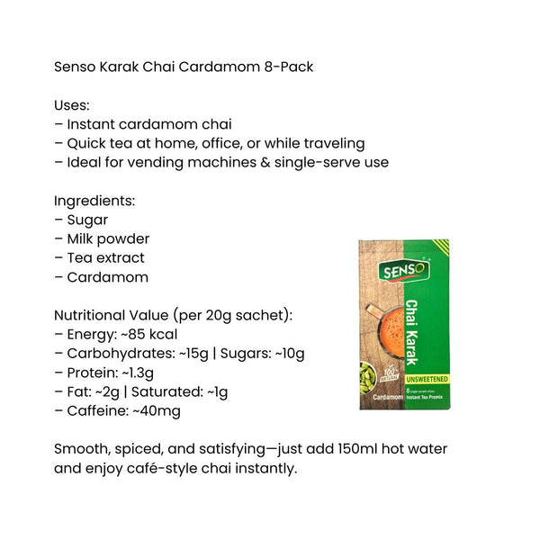 Senso Karak Chai Cardamom 8-Pack |Rich & Creamy Flavor |BB:16.NOV.2025