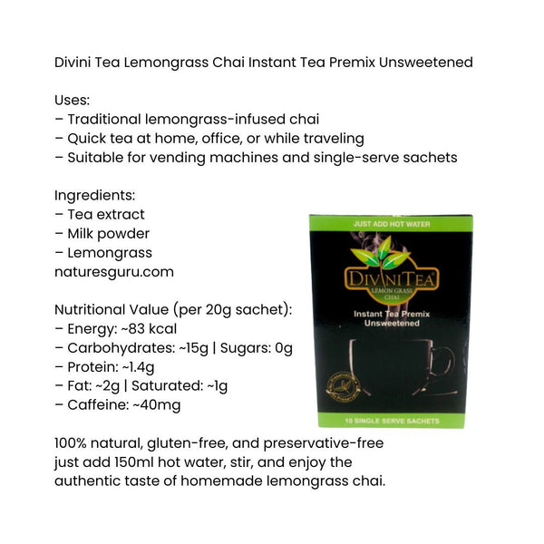 Divini Tea Lemon Grass Chai Instant Tea Premix Unsweetened|BB:01.OCT.2026