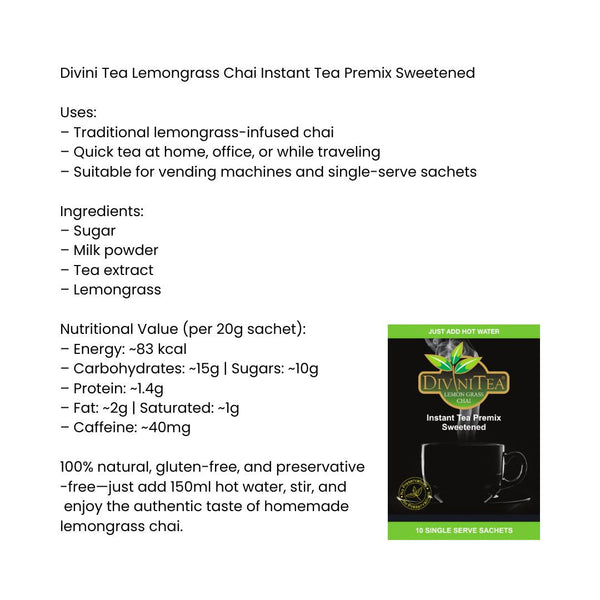 Divini Tea Lemon Grass Chai Instant Tea Premix Sweetened|BB:01.OCT.2026