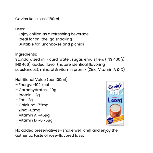 Cavins Rose Lassi 180ml|BB:10.JAN.2026