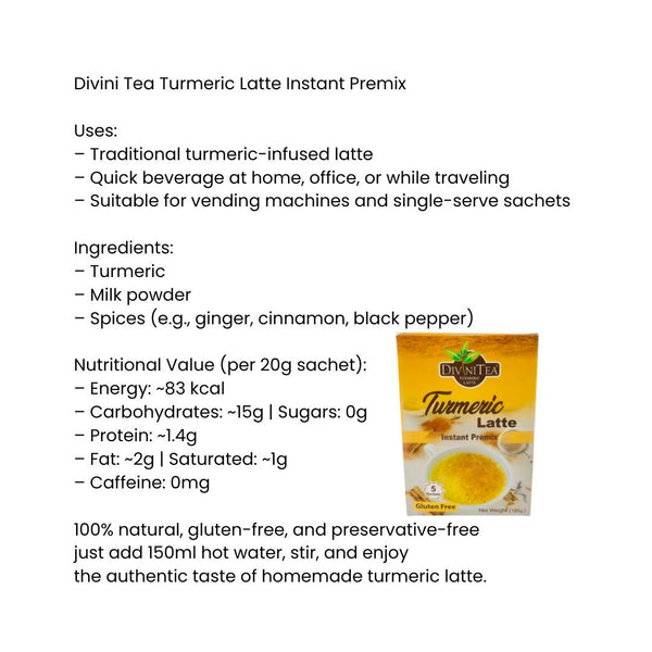 Divini Tea Turmeric Latte Instant Premix Gluten Free|BB:01.OCT.2026