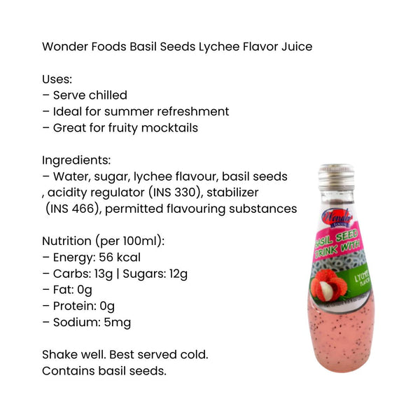 Wonder Foods Basil Seeds Lychee Flavor Juice