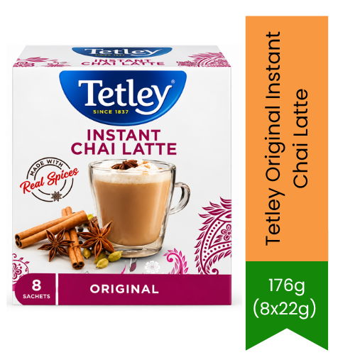 Tetley Original Instant Chai Latte | 176g (8x22g) - Spiced Instant Tea Mix | Rich Creamy Blend with Authentic Warm Spice Aroma | South Africa | India Bazaar