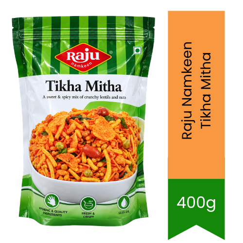 Raju Namkeen Tikha Mitha Mix | 400g - Premium Crispy Indian Snack | Authentic Tangy Flavor, Crunchy Texture & Teatime Treat | South Africa | India Bazaar
