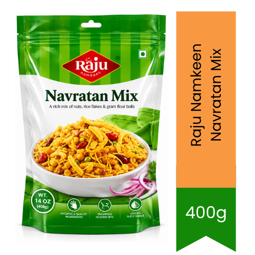 Raju Namkeen Navratan Mix | 400g - Premium Crispy Indian Snack | Spicy & Tangy 9-Ingredient Crunchy Teatime Mix | South Africa | India Bazaar