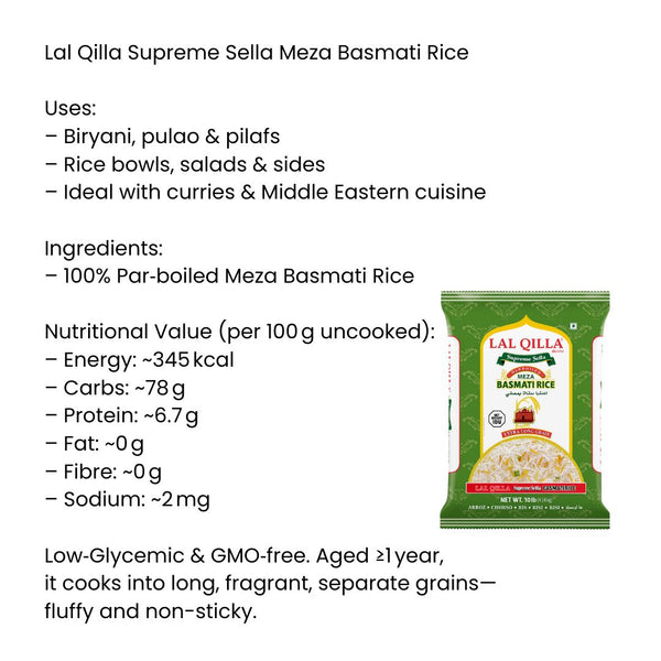 Lal Qilla Supreme Sella Parboiled Meza Basmati Rice Extra Long Grain