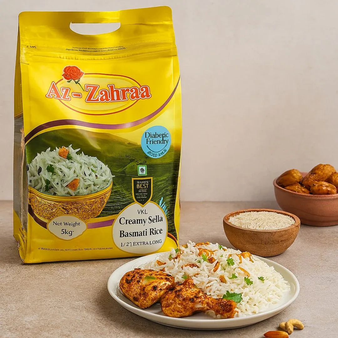 Az Zahraa Creamy Sella 1121 Basmati Rice | 5kg | Diabetic Friendly, Extra Long & Non-Sticky | South Africa