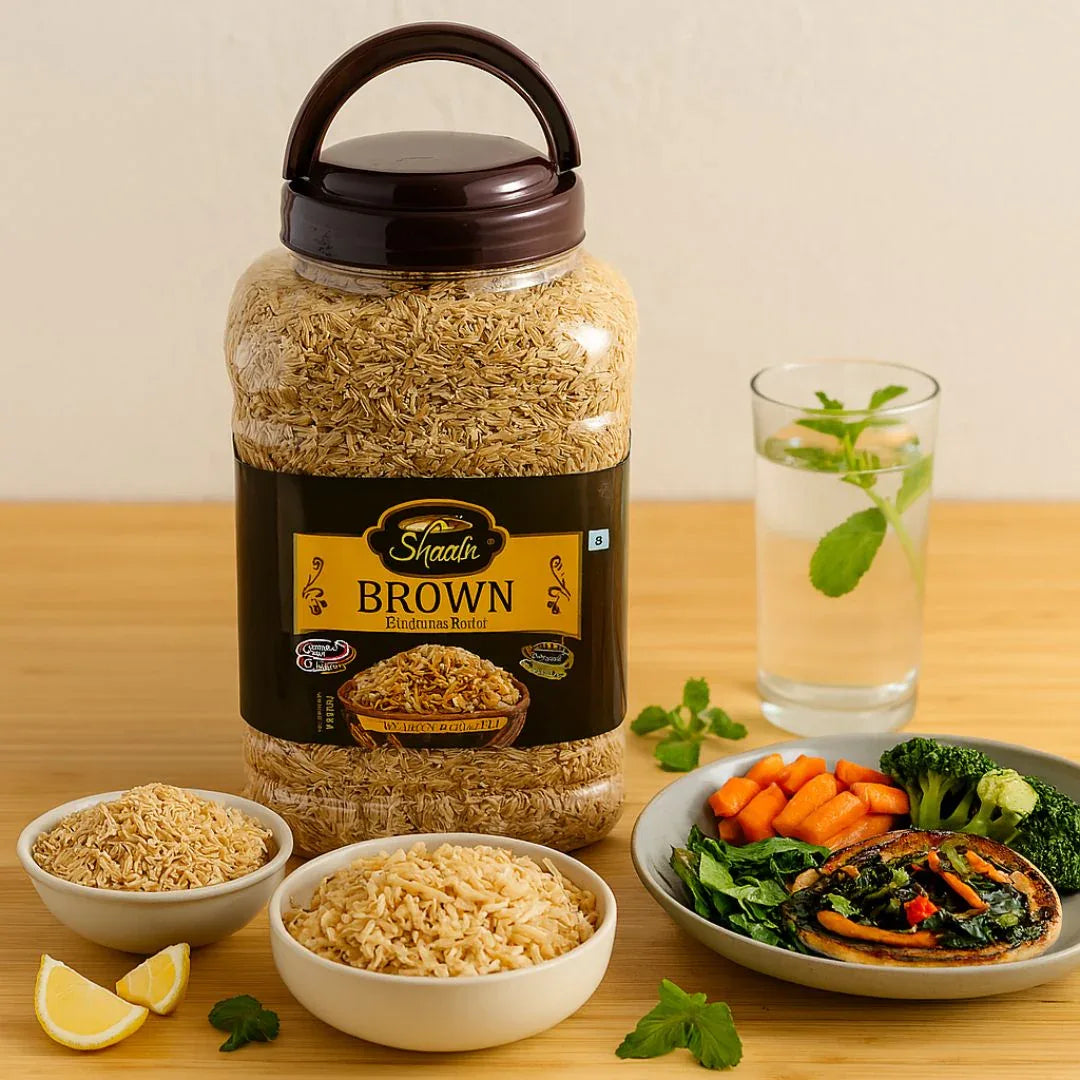 Shazia Brown Basmati Rice (Whole Grain Healthy Chawal) | 1kg - High-Fiber Nutritious Slender Rice for Weight Management, Rich Earthy Aroma & Low GI | South Africa | India Bazaar