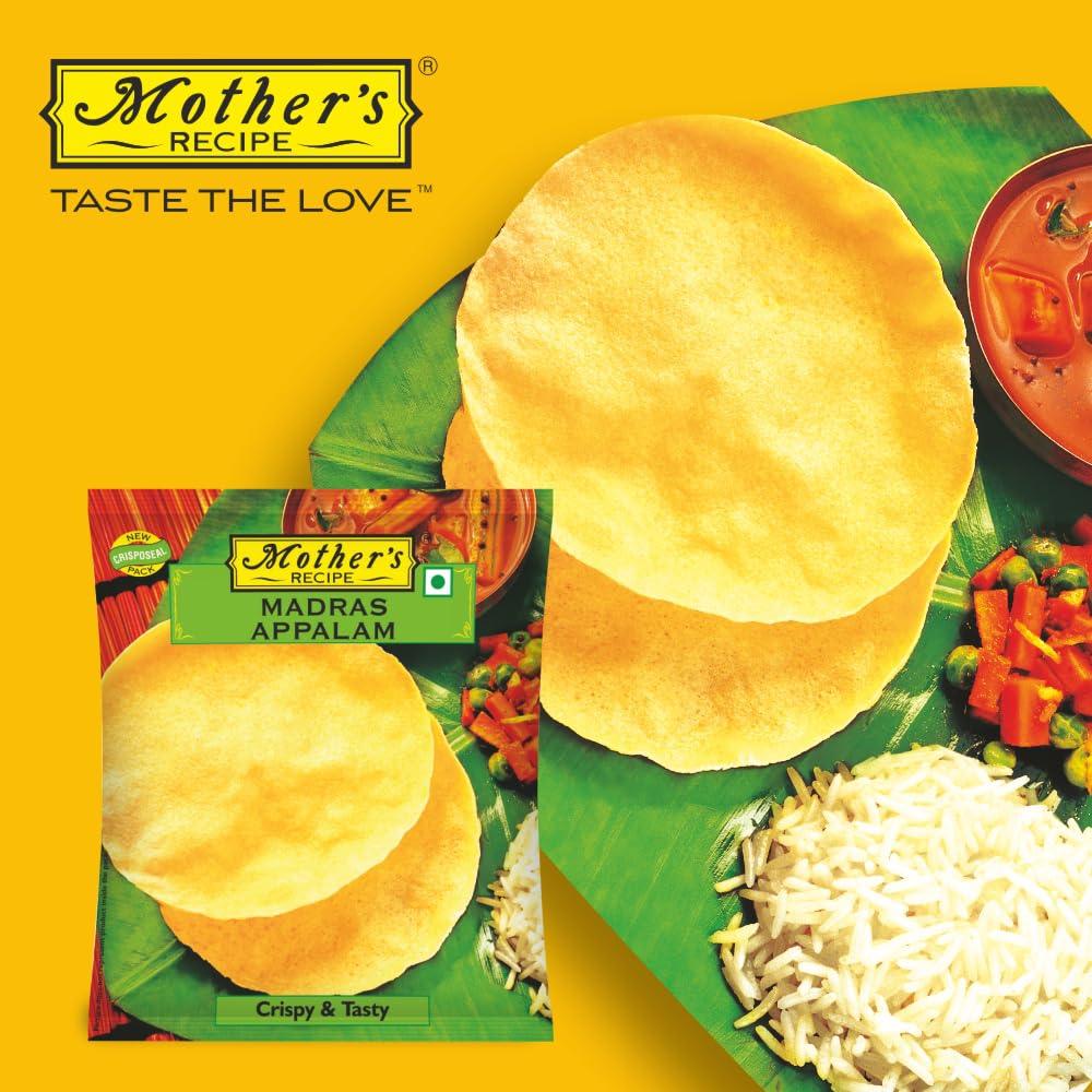 Mother’s Recipe Madras Pappadum (Papad) | 100g - Crispy South Indian Fried Snack Side Dish, Authentic Crunchy Rice & Lentil Crackers | South Africa | India Bazaar