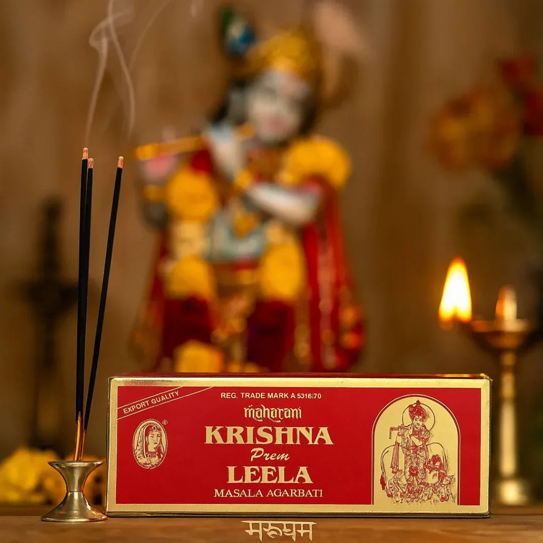 Maharani Krishna Prem Leela Incense Sticks (Agarbatti) | Box Pack - Premium Sweet Mystic Floral Aroma for Devotional Mandir Prayers & Meditation Peace | South Africa | India Bazaar