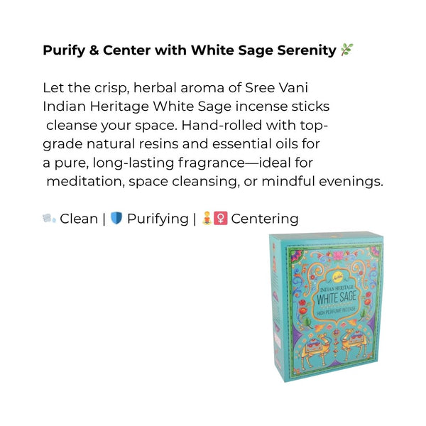Sree Vani Indian Hertage White Sage High Perfume Incense Sticks