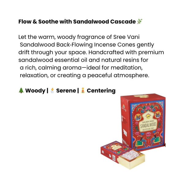Sree Vani Sandalwood Back flowing Incense Cones