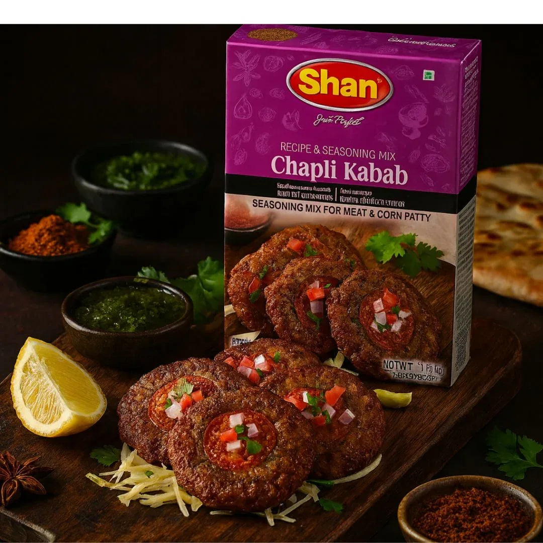 Shan Chapli Kabab Seasoning and Peshawari Patty Mix | 100g - Crunchy Pomegranate Seed & Chili Flake Blend for Shallow-Fried Flat Mince Cakes | South Africa | India Bazaar