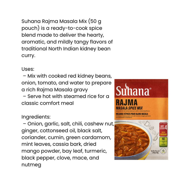 Suhana Rajma Masala Spice Mix 2 X 50G|BB:JAN.2027