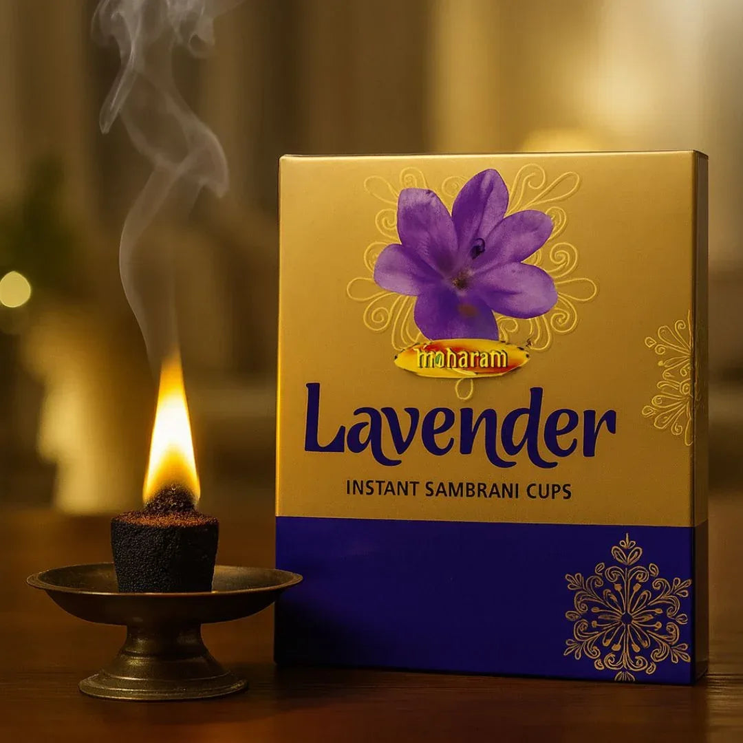 Maharani Lavender Instant Sambrani Cups (Relaxation Dhoop Cups) | Box Pack - Easy-Light Traditional Resin Cups for Calming Evening House Purifying rituals | South Africa | India Bazaar
