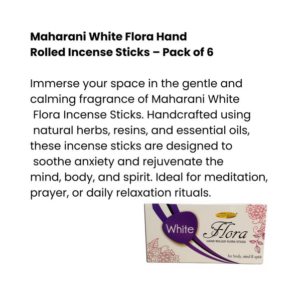 Maharani White flora Hand Rolled Incense Sticks Pack of 6